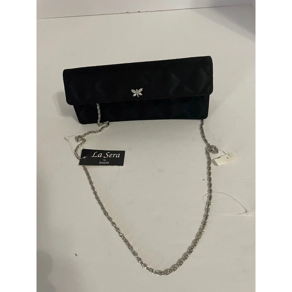 LaSera Black Satin Evening Bag with Tags
